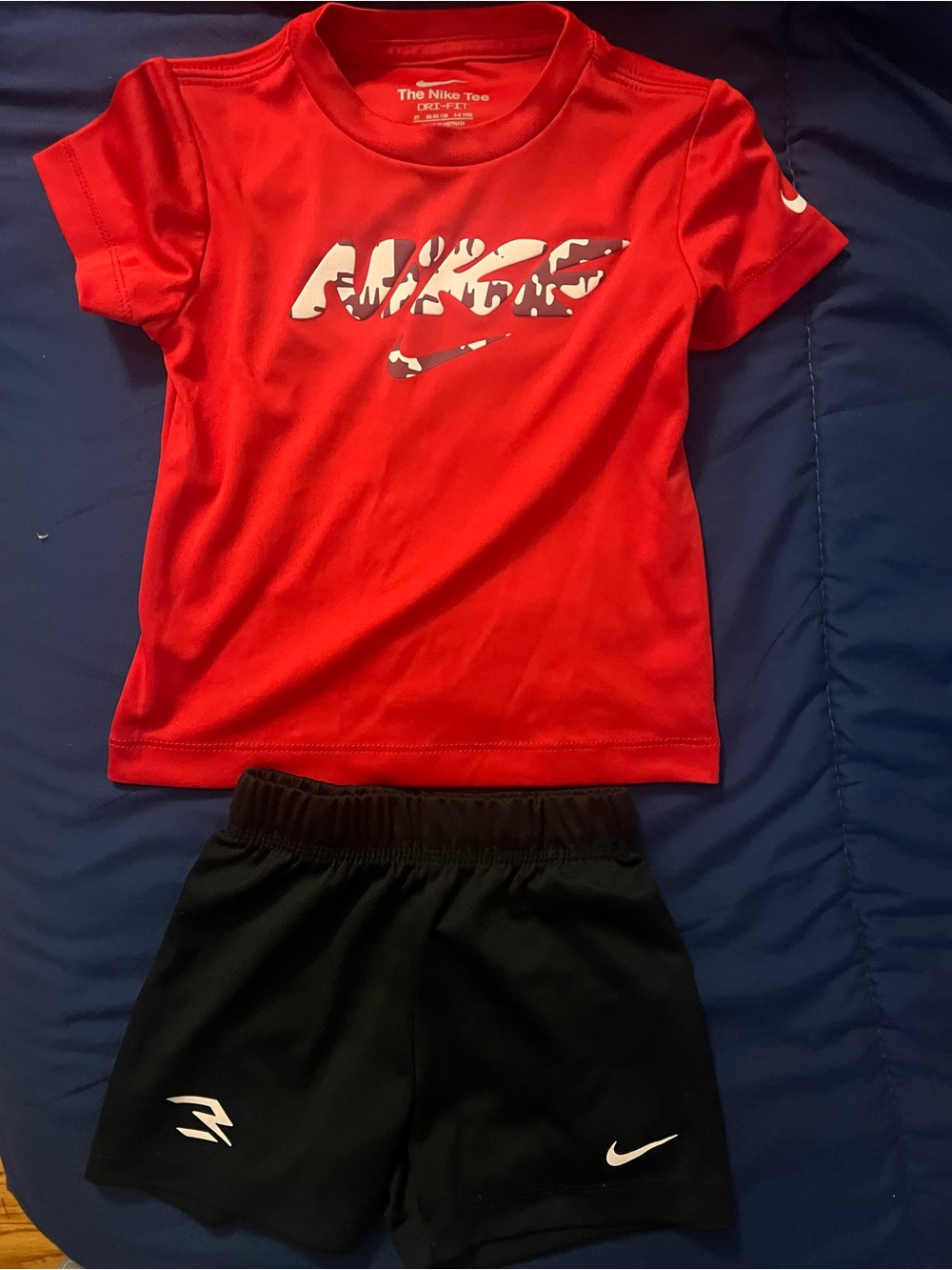 Nike Red Short Sleeve Tee with Black Athletic Shorts Set toddler boy